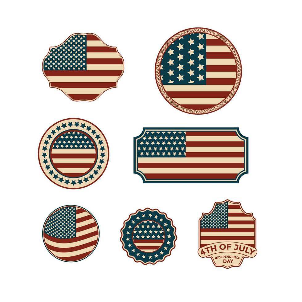 onafhankelijkheid dag insigne en etiket illustratie. patriot trots etiket stempel, Amerikaans vlag, en nationaal symbolen, Verenigde staten van Amerika patriottisch emblemen vector set.