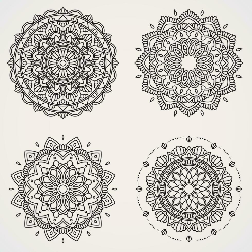 bloem mandala reeks met ornamenten. geschikt voor henna, tatoeages, foto's, kleur boeken. Islam, hindoe, boeddha, Indië, Pakistan, Chinese, Arabisch vector