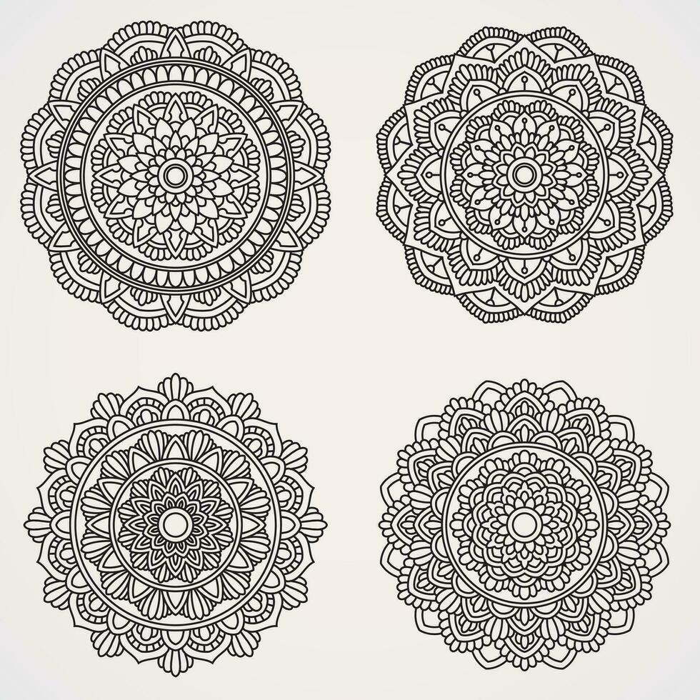 bloem mandala reeks met ornamenten. geschikt voor henna, tatoeages, foto's, kleur boeken. Islam, hindoe, boeddha, Indië, Pakistan, Chinese, Arabisch vector