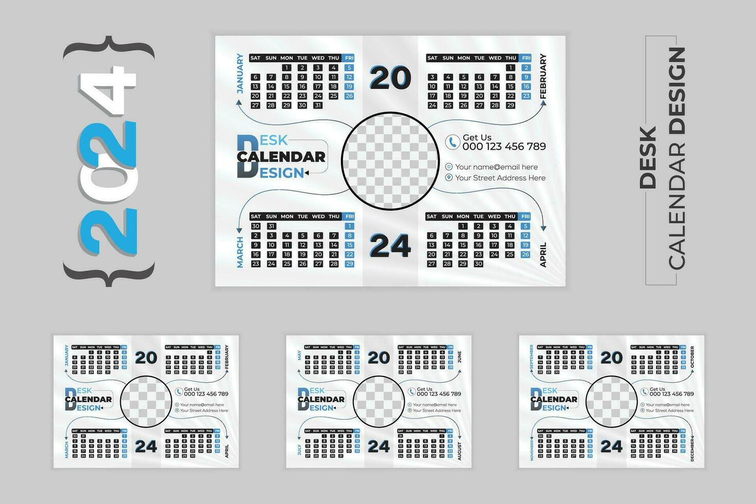 creatief nieuw jaar datum tafel 2024 bureau kalender ontwerp sjabloon vector