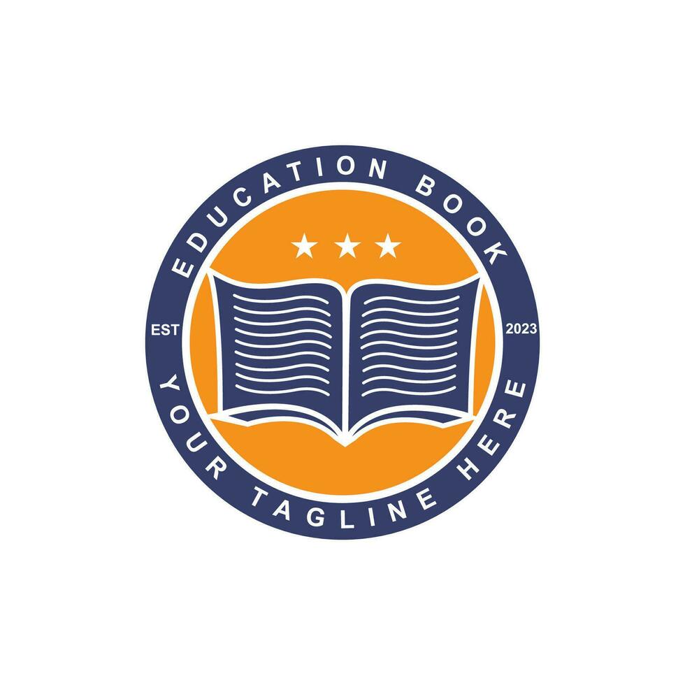 onderwijs boek insigne logo ontwerp. Universiteit hoog school- embleem vector