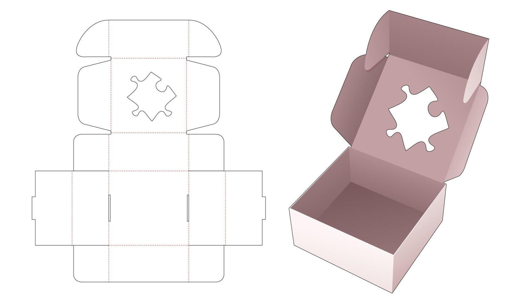 kartonnen bakkerijdoos met gestencilde, gestanste sjabloon in de vorm van een puzzel vector