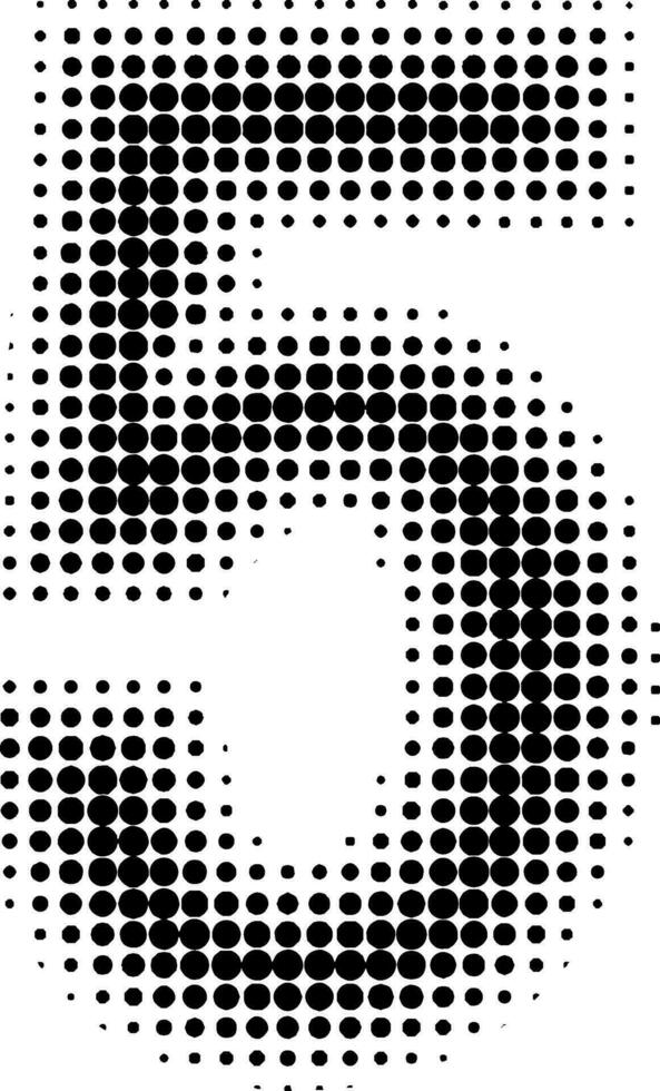 halftone effect nummers. stippel doopvont getallen 5 vijf vector