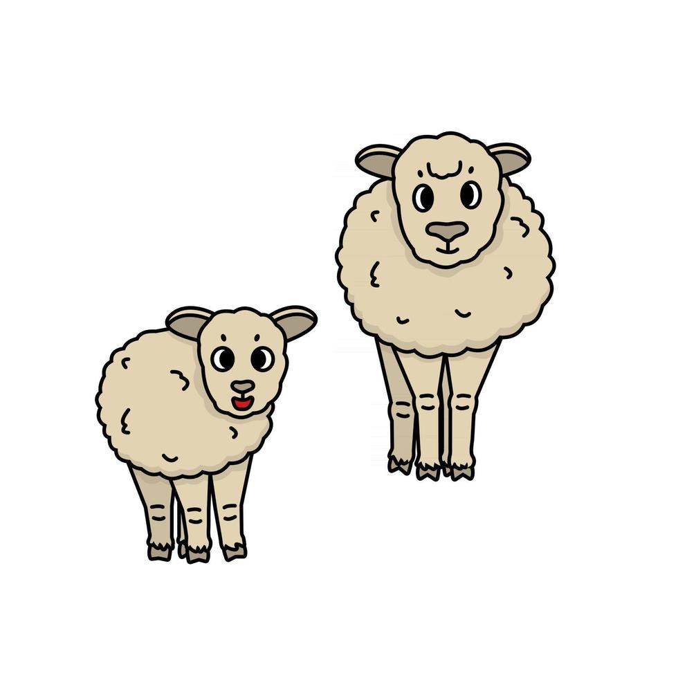 schattige cartoon schapen moeder en pluizig lammetje baby vector