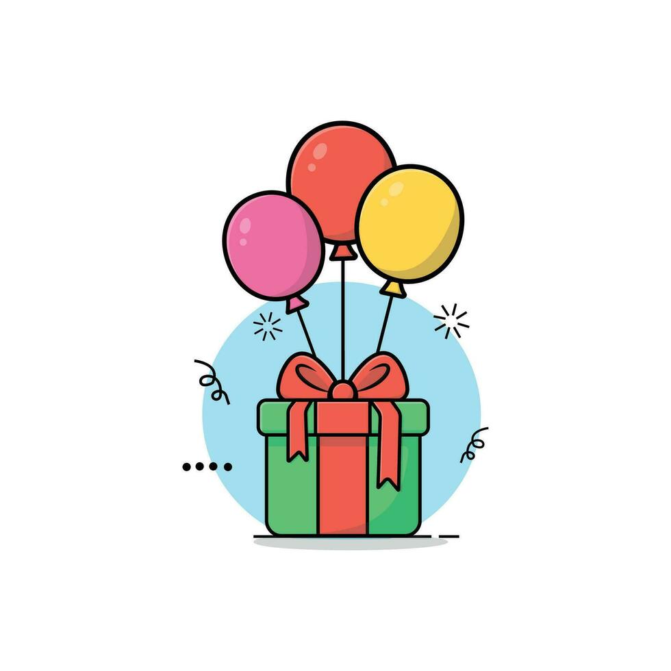 geschenk doos met ballonnen illustratie geïsoleerd vlak tekenfilm vector ontwerp. viering voorwerp icoon concept. geschenk doos vliegend Aan ballonnen.
