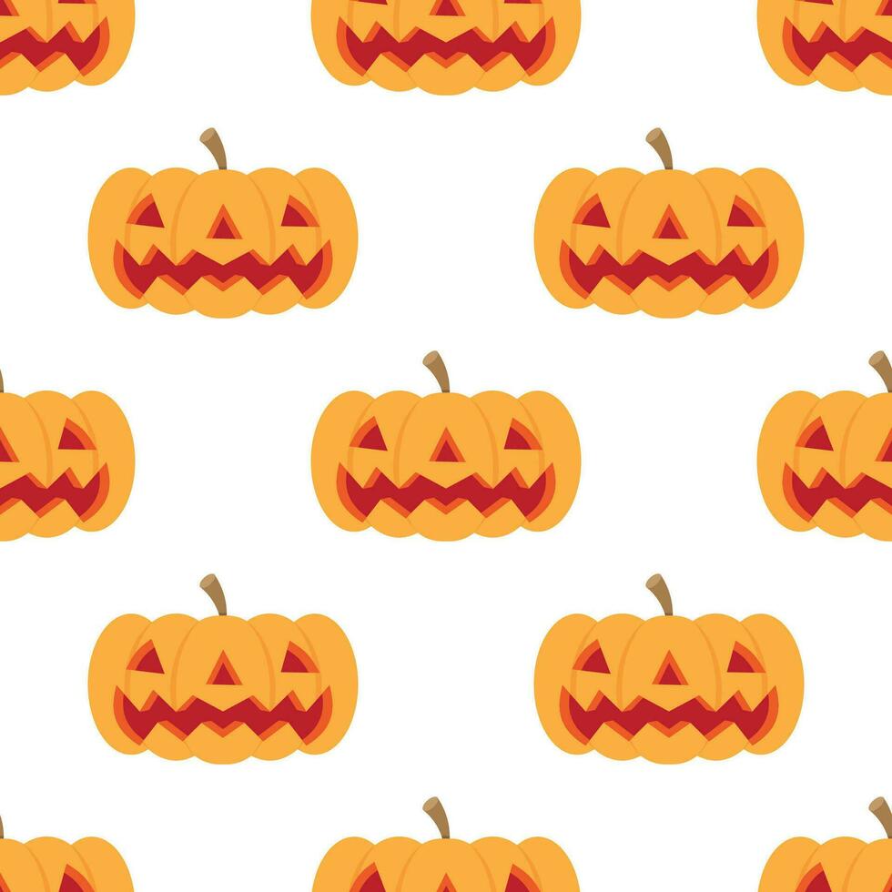 naadloos patroon met oranje pompoen Aan een wit achtergrond. halloween behang. vector illustratie