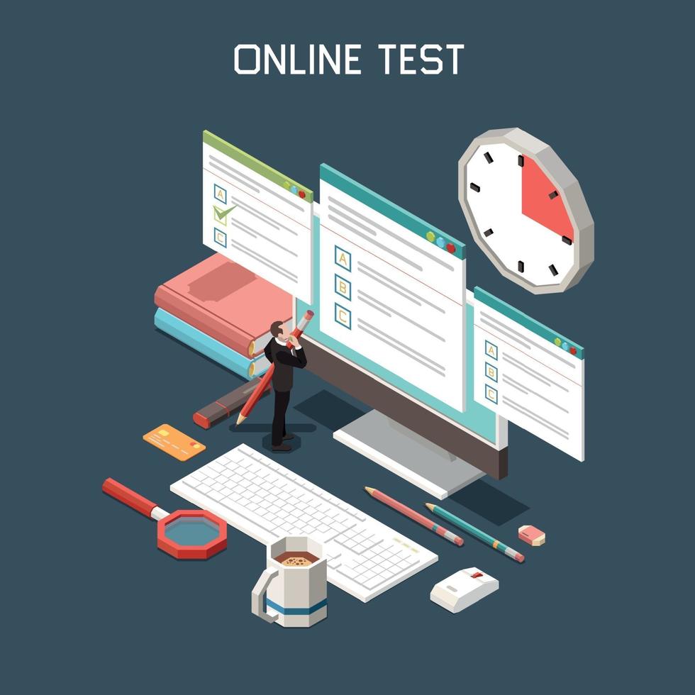 online test isometrische achtergrond vectorillustratie vector