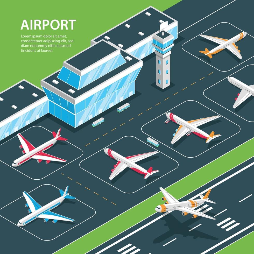 luchthaven isometrische achtergrond samenstelling vectorillustratie vector