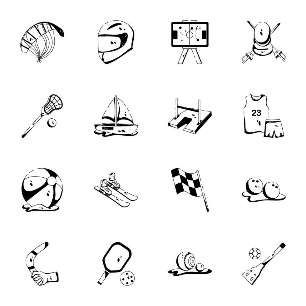 verzameling van glyph sport- uitrusting pictogrammen vector