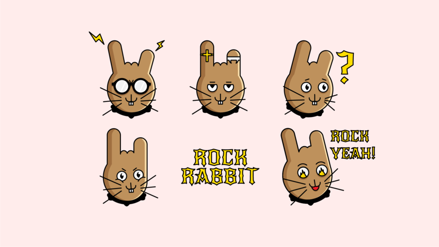 cartoon rock konijn sticker pack vector