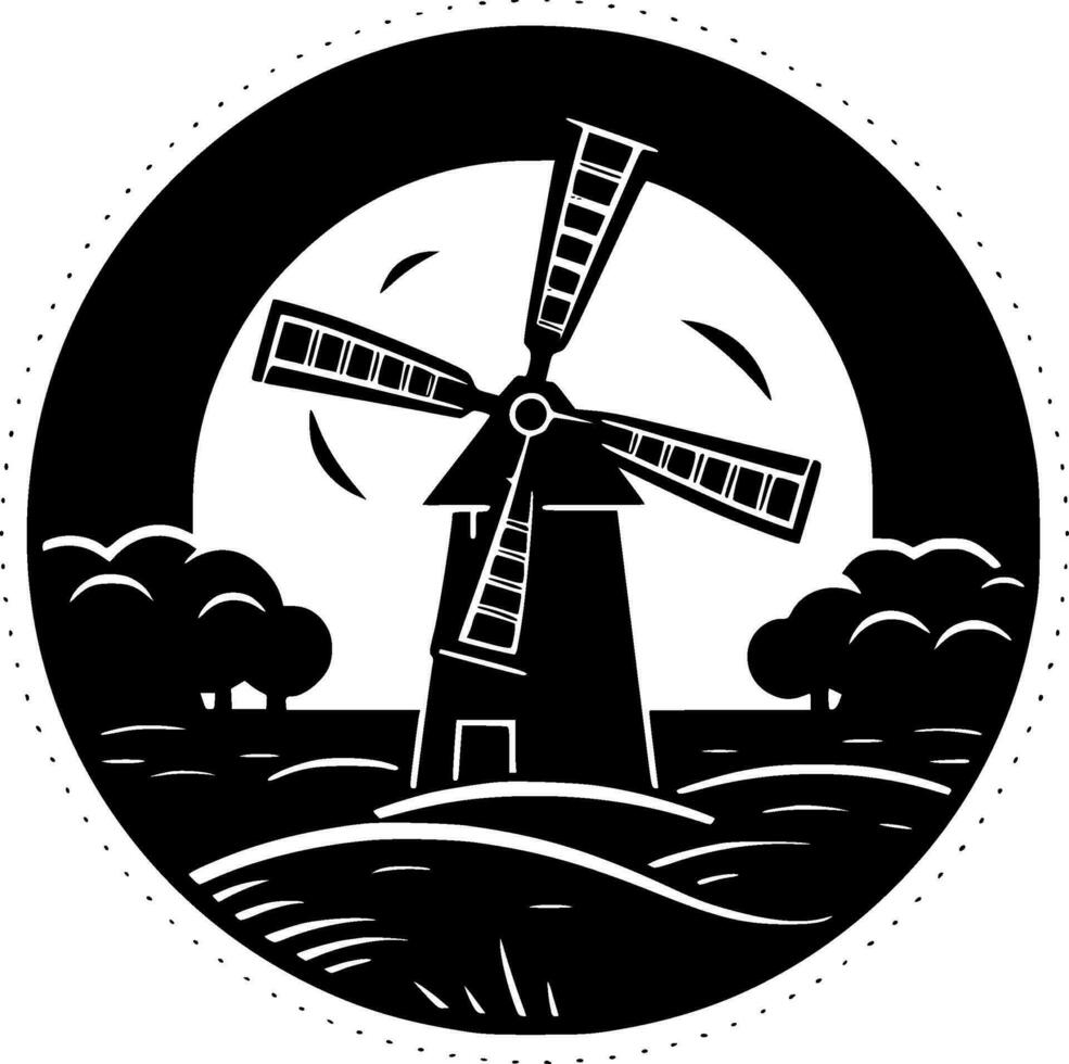 windmolen - zwart en wit geïsoleerd icoon - vector illustratie