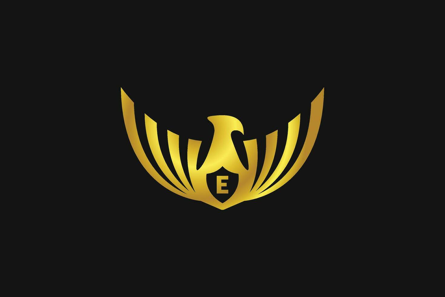 gouden Feniks vogel logo ontwerp met eerste in de schild midden- vector