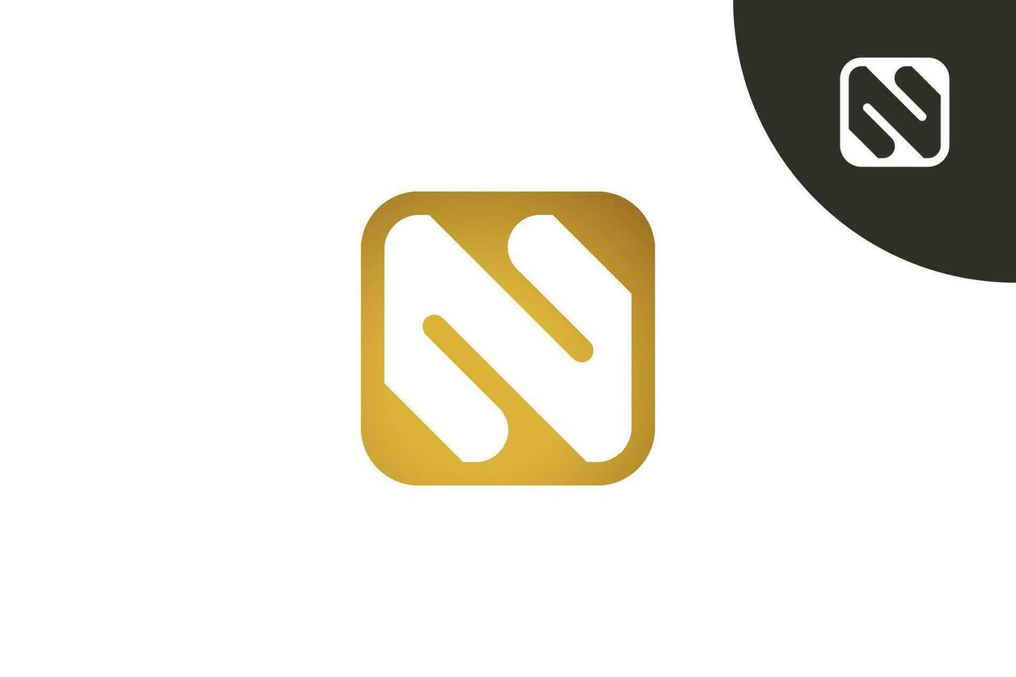 modern brief n logo, afgeronde plein vorm ontwerp met gemakkelijk schoon concept goud kleur vector