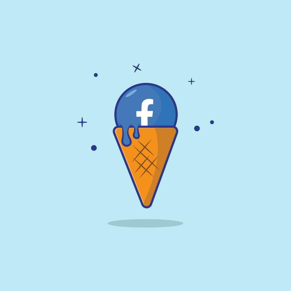 schattig facebook smelten ijshoorntje ijs room vector illustratie. vlak tekenfilm stijl ontwerp voor t overhemd