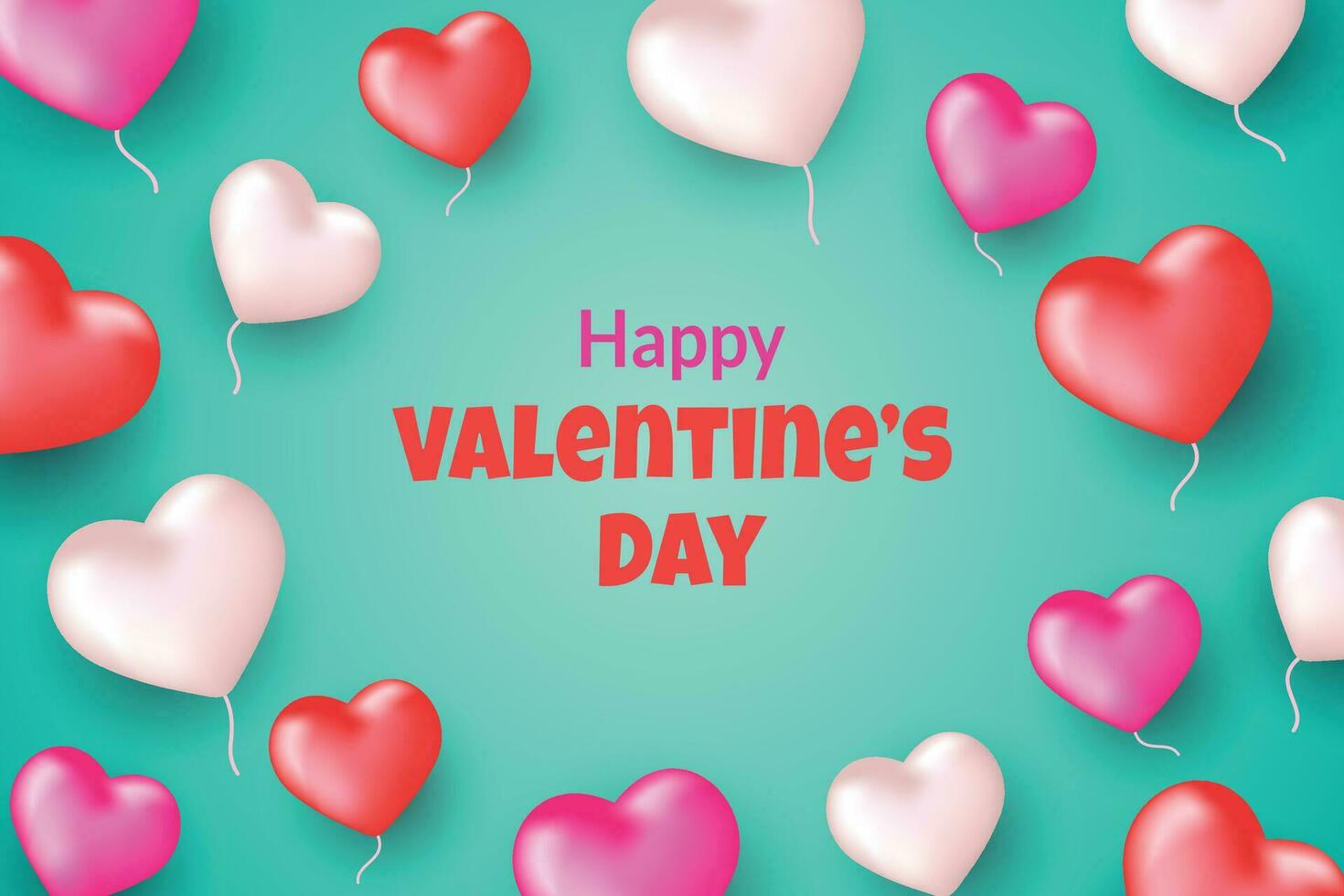 gelukkig Valentijnsdag dag achtergrond vector ontwerp met 3d liefde ornament, romantisch poster sjabloon