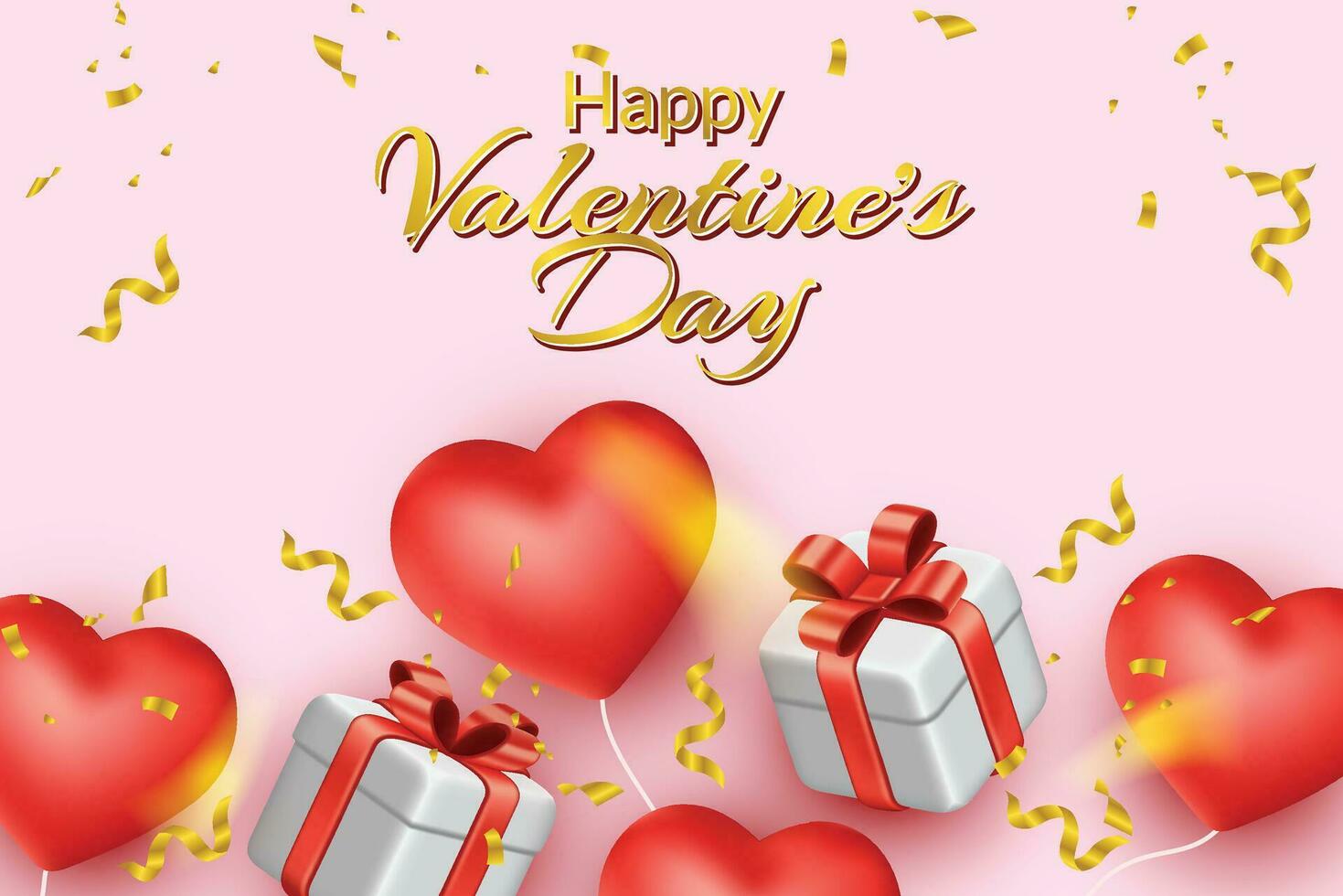 Valentijnsdag dag achtergrond sjabloon ontwerp met realistisch harten ballon en geschenk doos ornament vector