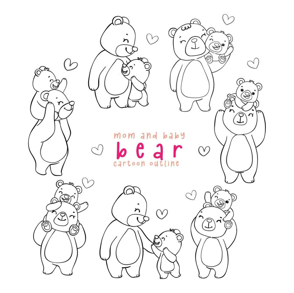 schattig moeder beer en baby beer hebben hartverwarmend tijdloos liefde moment samen tekenfilm tekening schets illustratie verzameling, moeder dag tekening vector