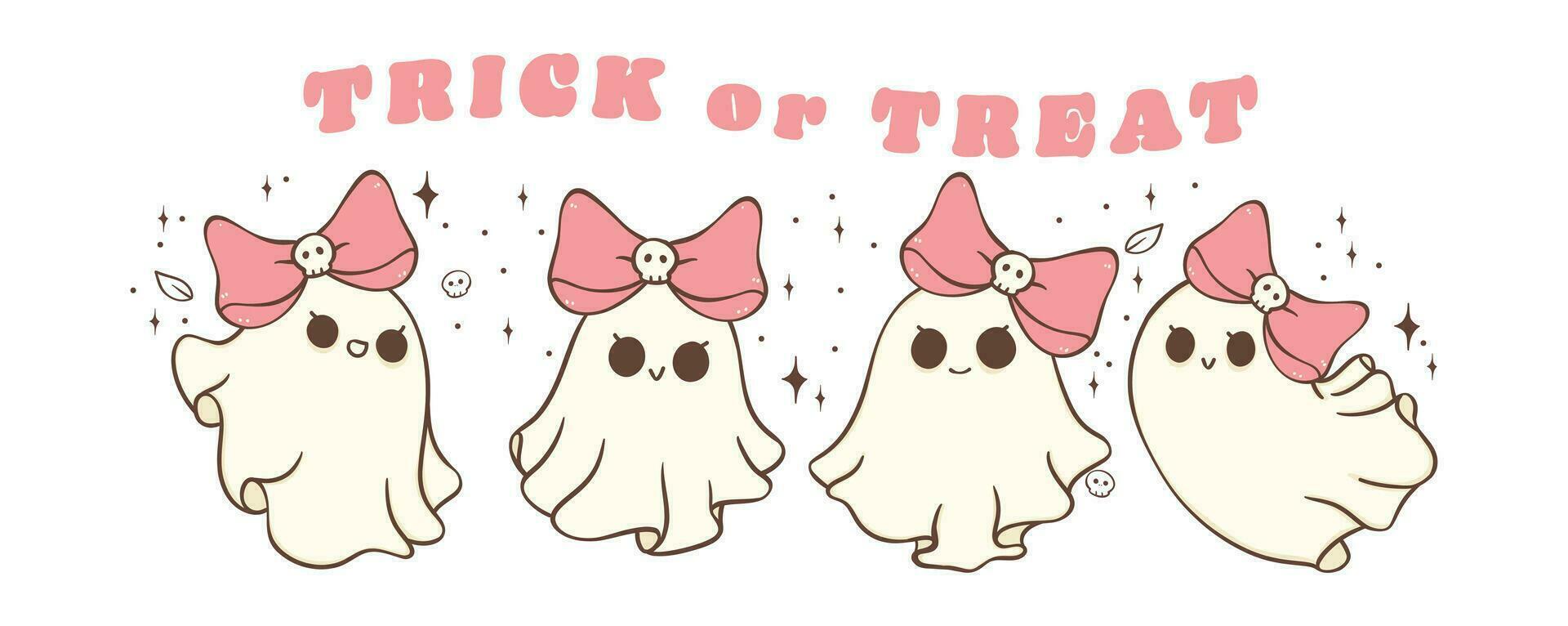 schattig kawaii roze halloween geest tekenfilm karakter tekening vector illustratie banier