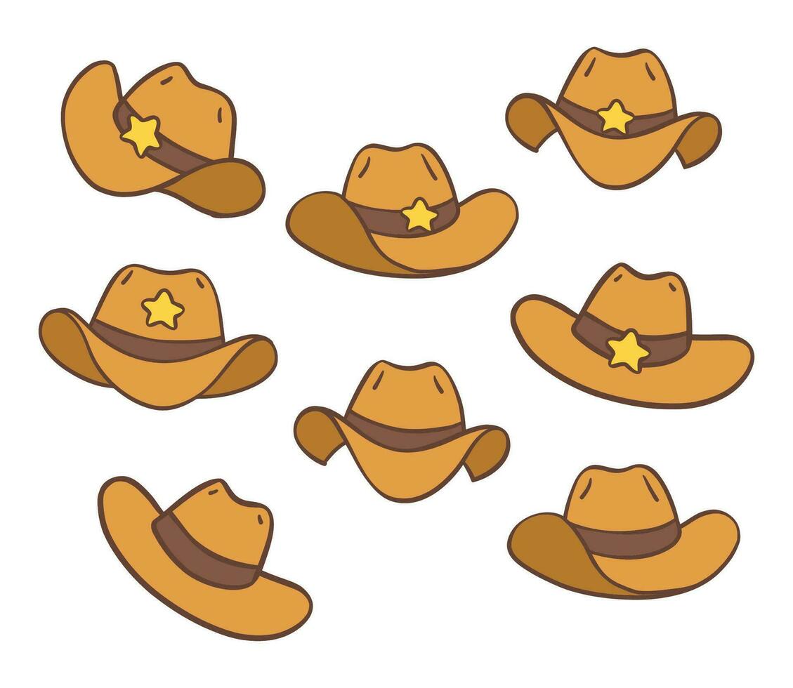 schattig cowboy hoed tekening reeks voor kinderen. western stijl illustratie vector