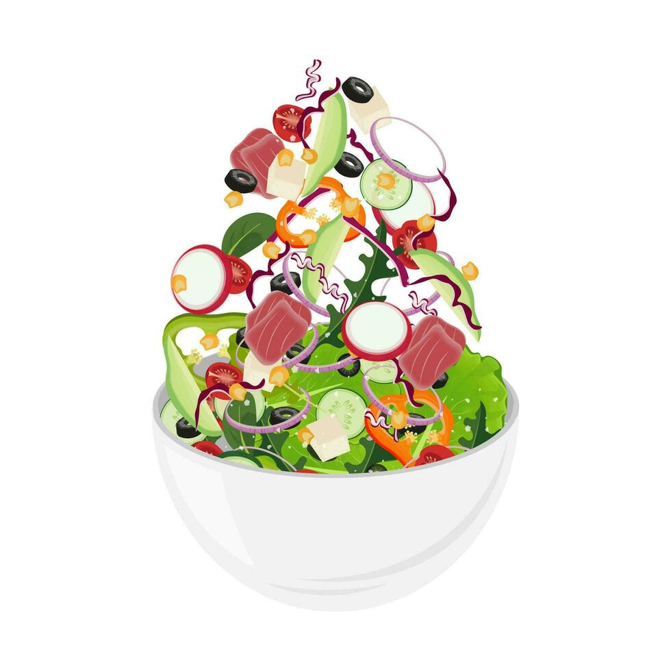 tonijn vis gegooid salade vector illustratie logo