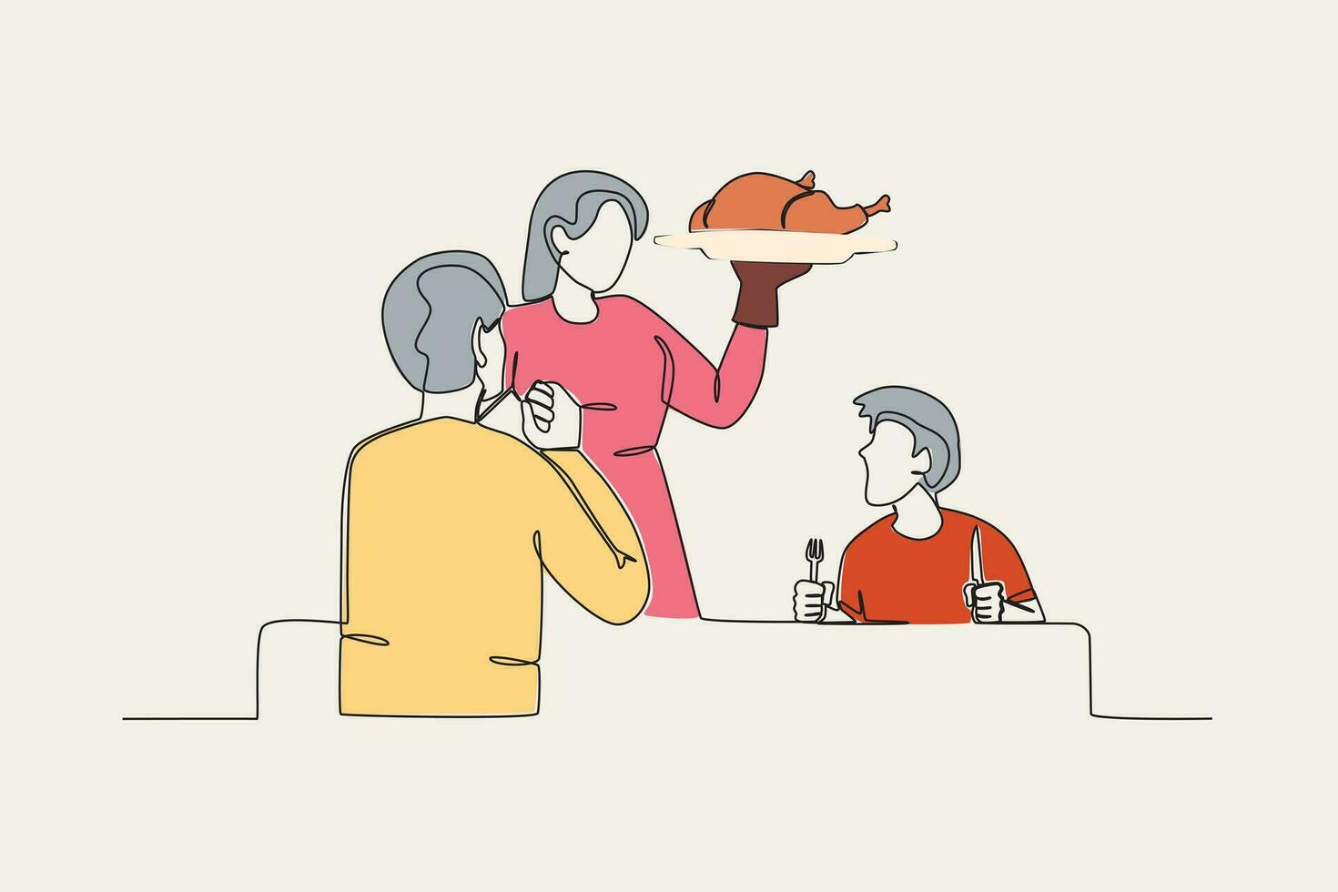 kleur illustratie van een familie vieren dankzegging vector