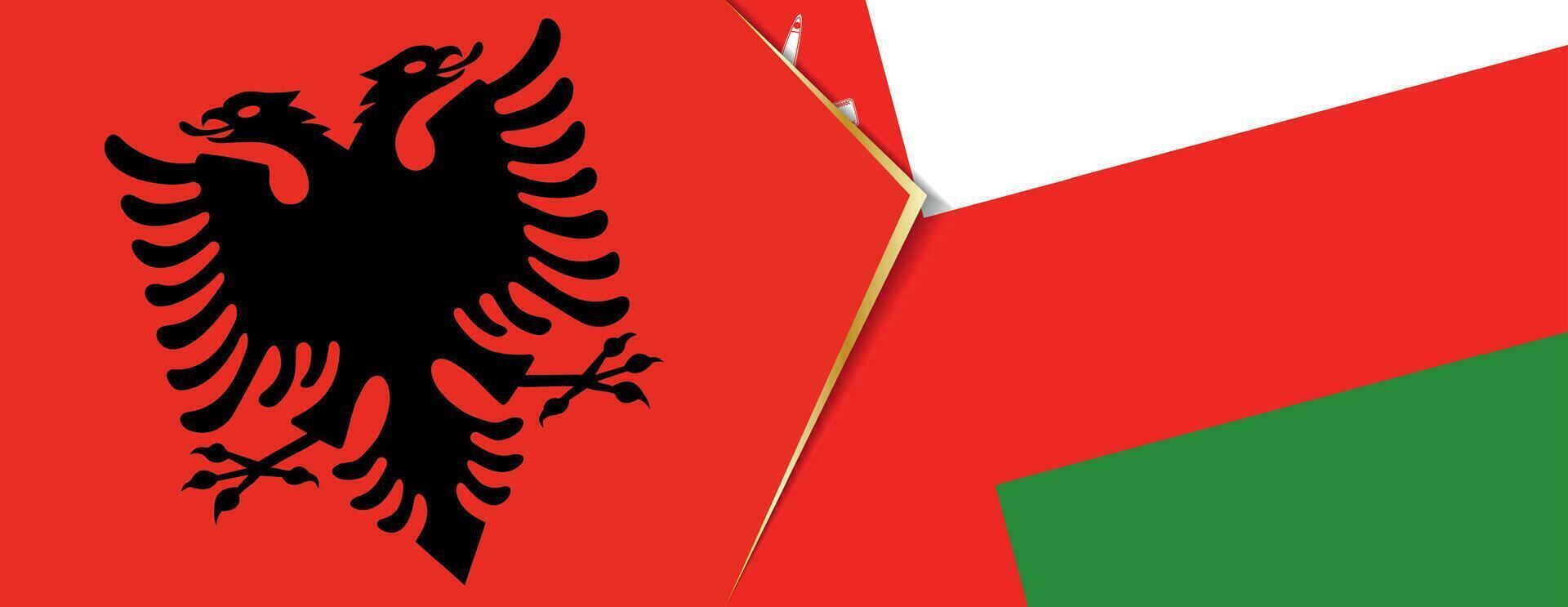 Albanië en Oman vlaggen, twee vector vlaggen.