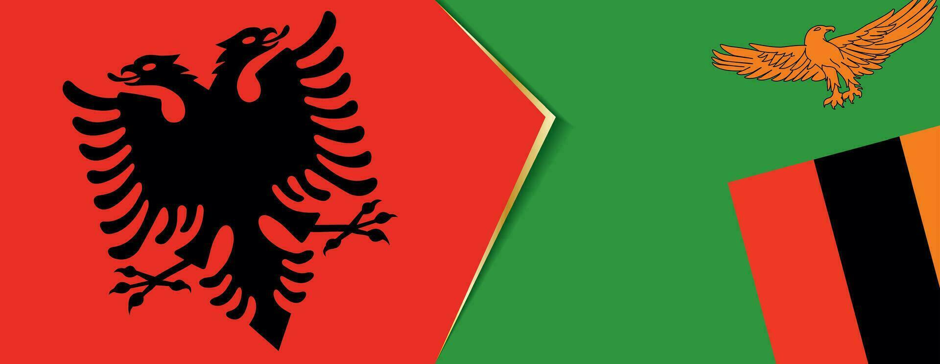 Albanië en Zambia vlaggen, twee vector vlaggen.