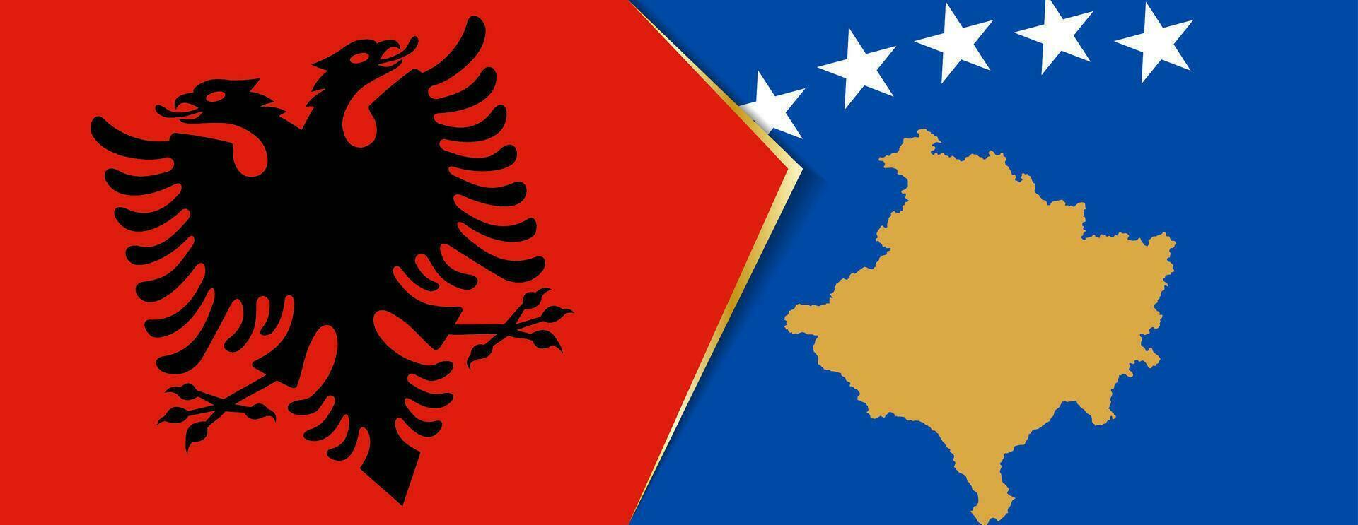 Albanië en Kosovo vlaggen, twee vector vlaggen.