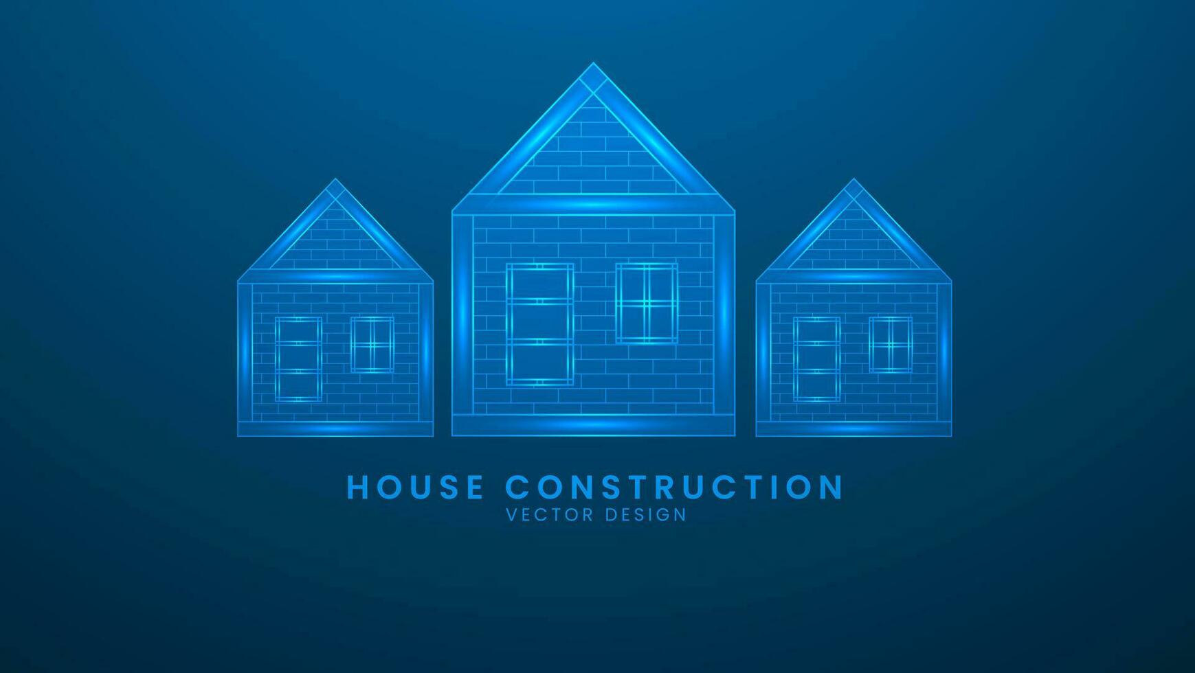 huis bouw. reparatie of gebouw bouw concept. vector illustratie met licht effect en neon