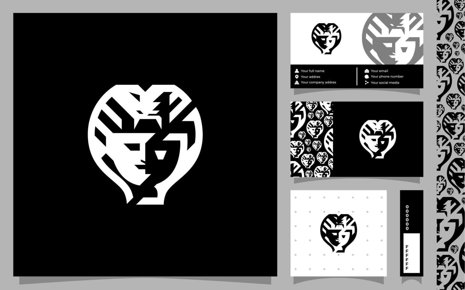 vrouw cobra, monogram logo sjabloon met visitekaartje en patroon vector
