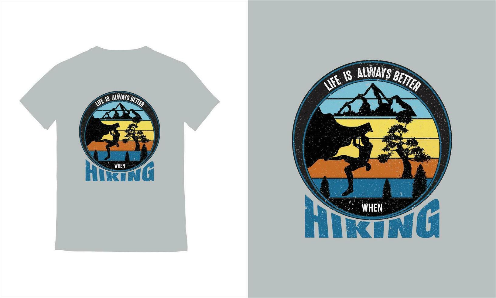 wandelen buitenshuis t-shirt avontuur t-shirt een wandelaar beklimming naar de top van de berg. vector