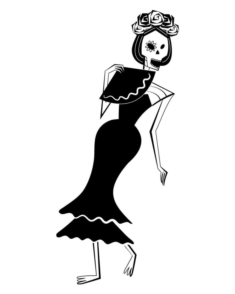 dag van de dood skelet zanger karakter met fan. dia de los muertos. Mexicaans traditioneel festival concept. vector