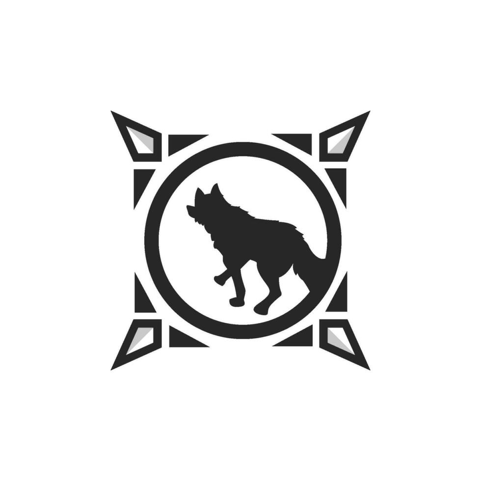 wolf wijnoogst logo. wolf silhouet logo. wolf silhouet hoofd logo. wolf met kompas logo. vector