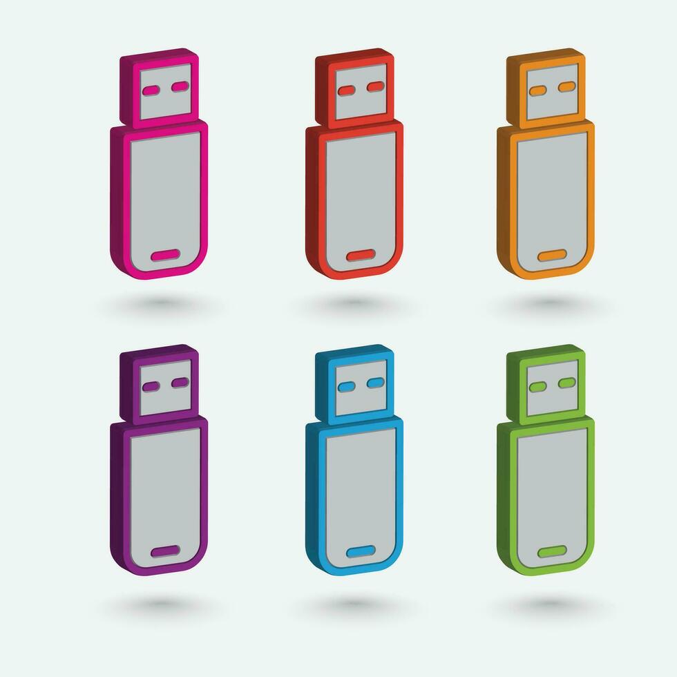 3d pendrive icoon. veelkleurig USB pendrive vector illustratie