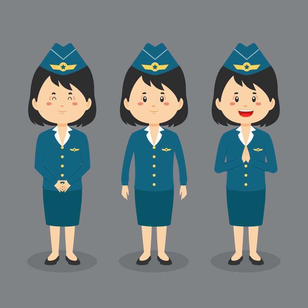 stewardess karakter met verschillende expressie vector