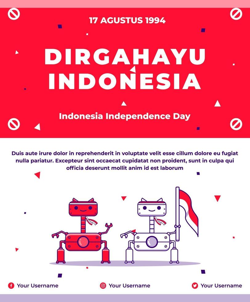 Indonesische onafhankelijkheid wenskaart met Indonesische vlag vector