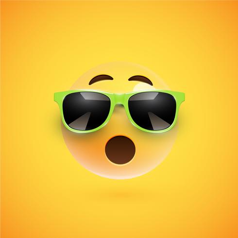 Hoog-gedetailleerde 3D-smiley met zonnebril op een kleurrijke achtergrond, vectorillustratie vector