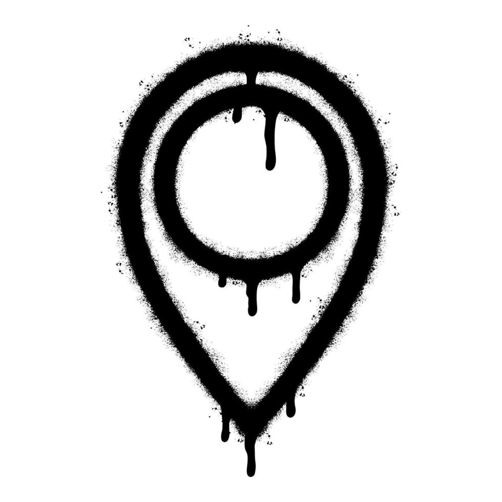 verstuiven geschilderd graffiti kaart wijzer icoon gespoten geïsoleerd met een wit achtergrond. graffiti GPS plaats symbool met over- verstuiven in zwart over- wit. vector
