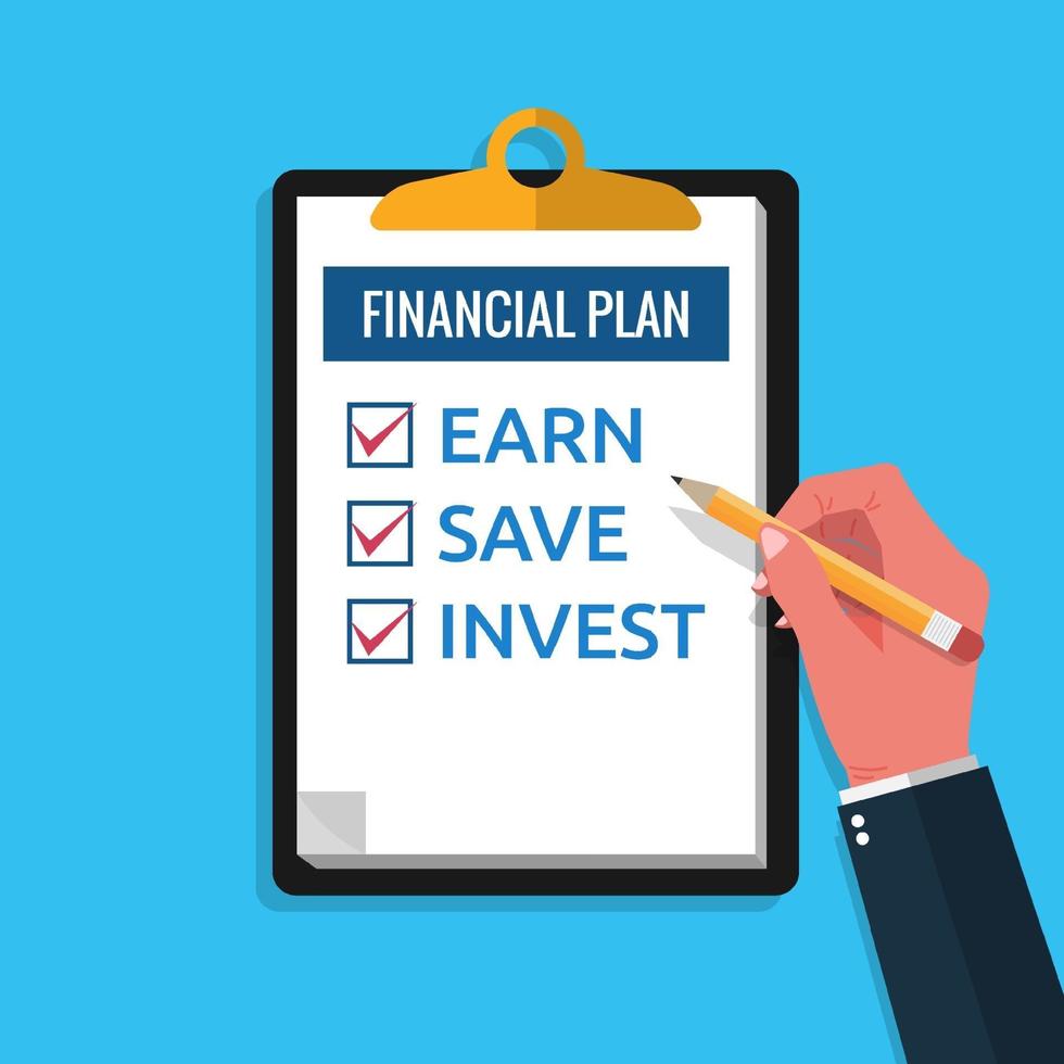 financiële planning checklist op klembord concept. vector