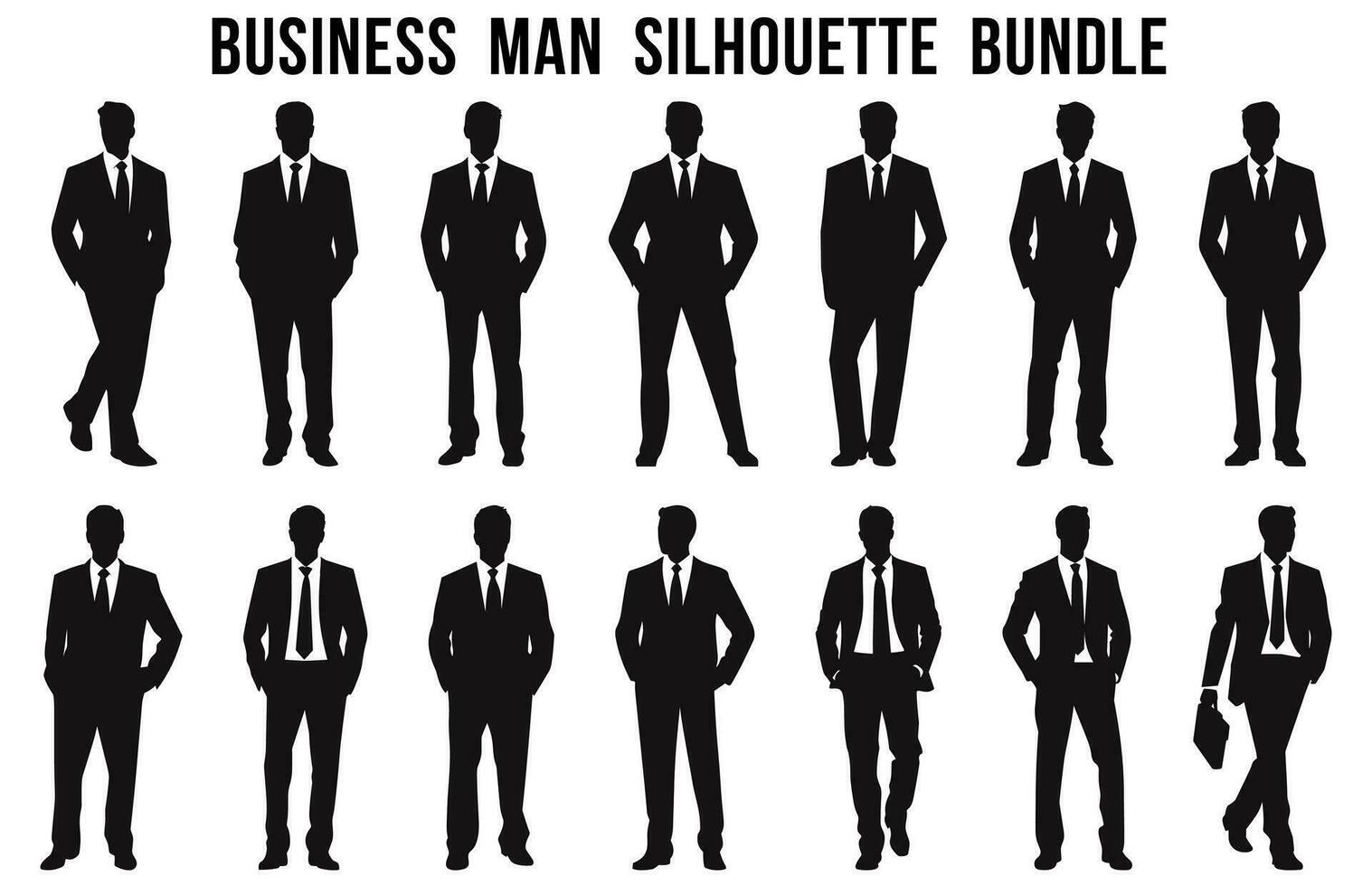 reeks van bedrijf Mens vector silhouetten, zakelijke mannetje zwart silhouet bundel