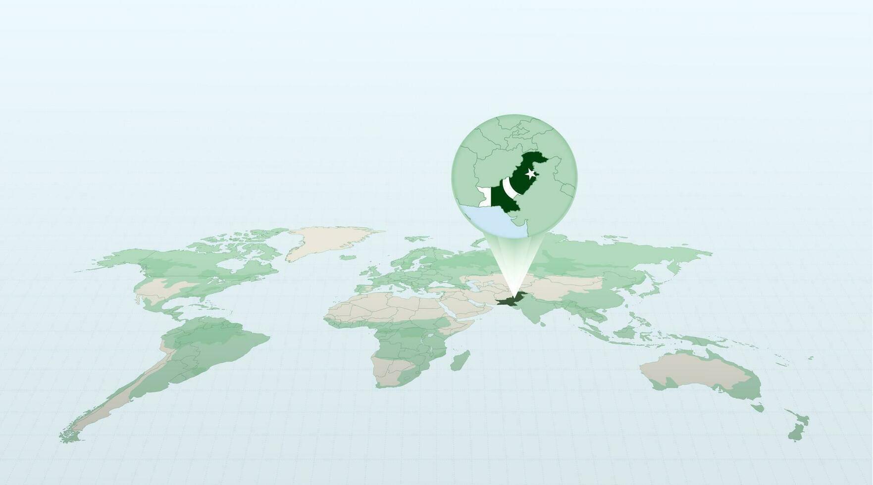 wereld kaart in perspectief tonen de plaats van de land Pakistan met gedetailleerd kaart met vlag van Pakistan. vector