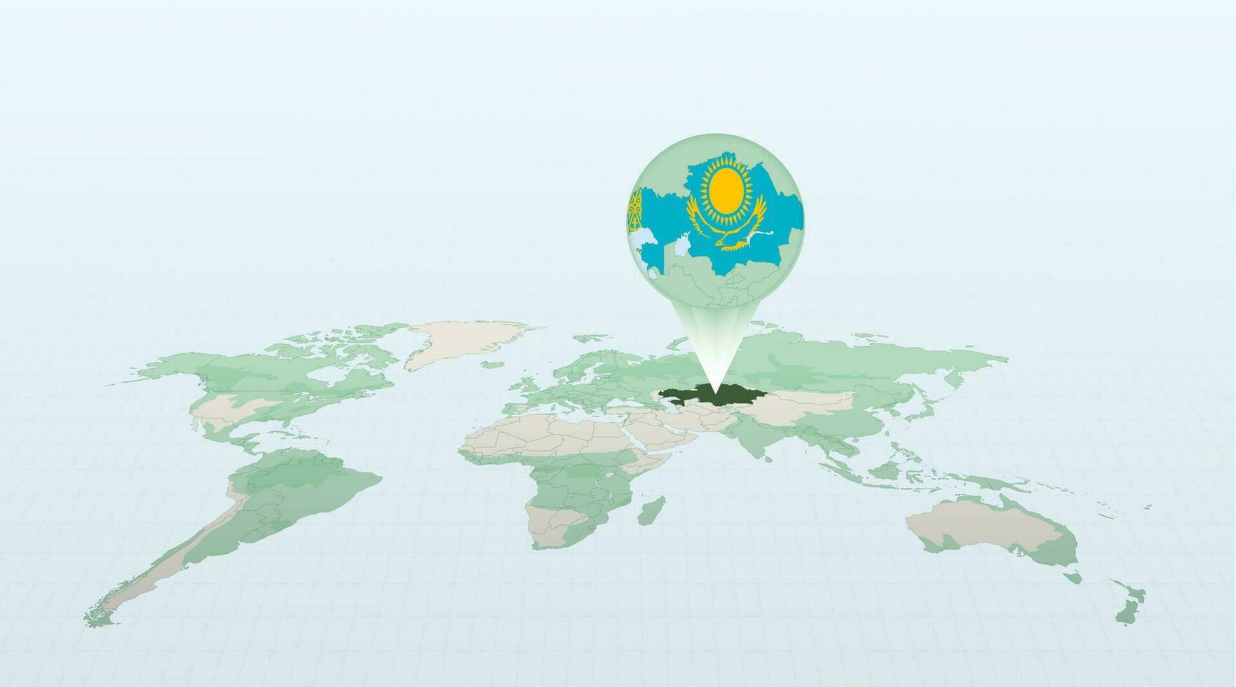 wereld kaart in perspectief tonen de plaats van de land Kazachstan met gedetailleerd kaart met vlag van Kazachstan. vector