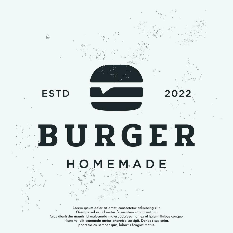 retro wijnoogst heet hamburger vers en smakelijk logo ontwerp. logo voor restaurant, bedrijf, label, insigne en embleem. vector