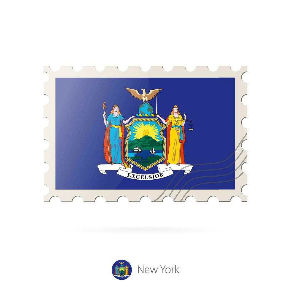 port postzegel met de beeld van nieuw york staat vlag. vector