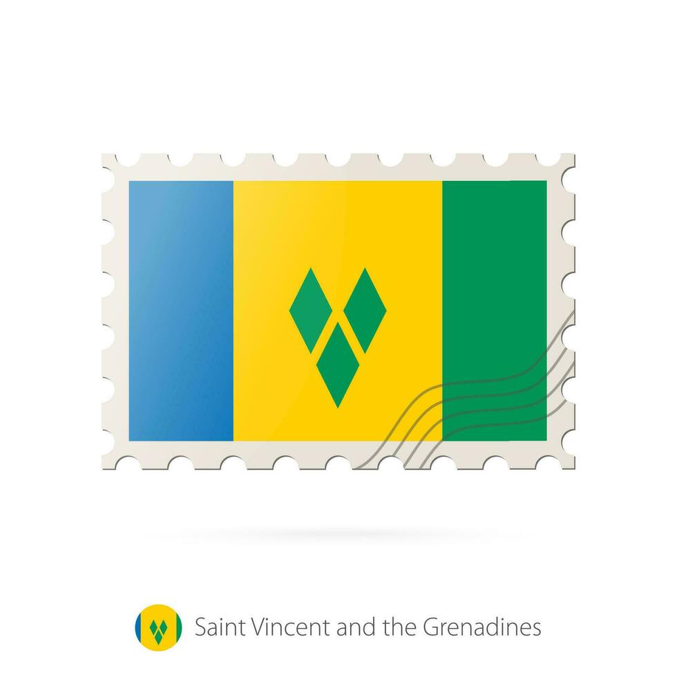 port postzegel met de beeld van heilige vincent en de grenadines vlag. vector