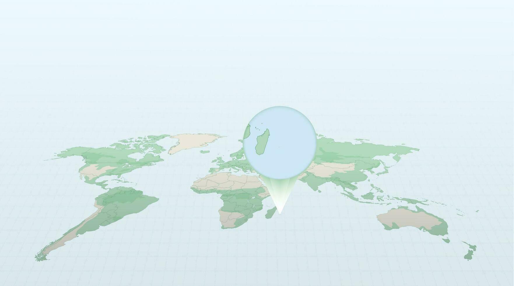 wereld kaart in perspectief tonen de plaats van de land Mauritius met gedetailleerd kaart met vlag van Mauritius. vector