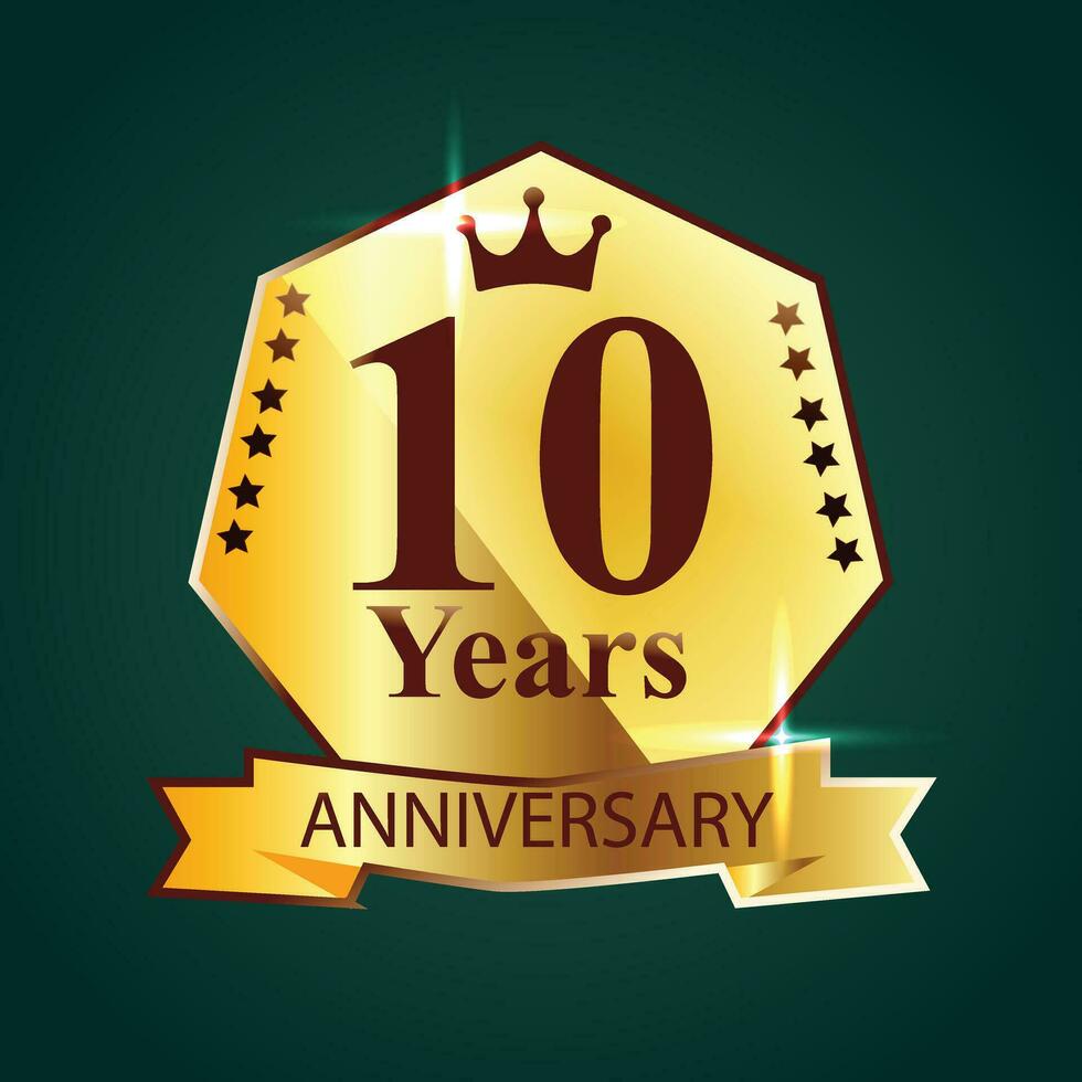 vector 10e verjaardag viering logo gouden schild laurier krans en badges verzameling
