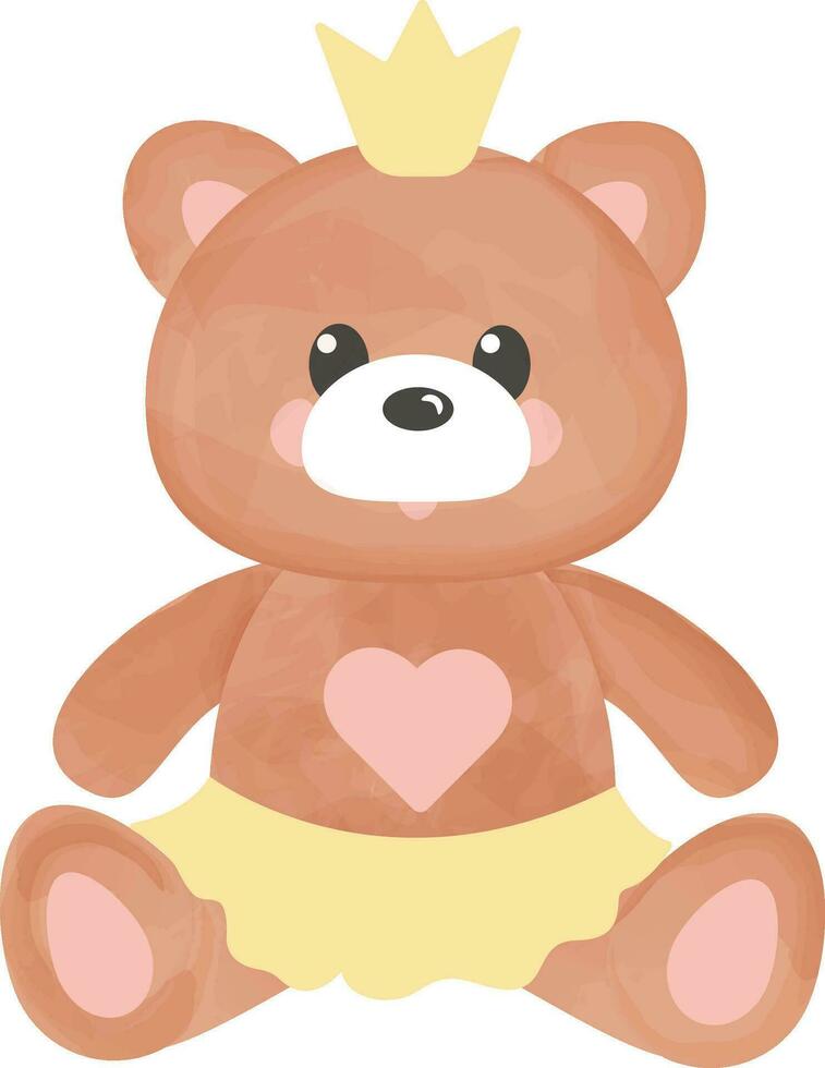waterverf stijl hand- getrokken prinses teddy beer vector illustratie. pluche speelgoed- afbeelding. romantisch geschenk. teddy beer voor logo, ontwerp en groet kaart geïsoleerd Aan transparant achtergrond.
