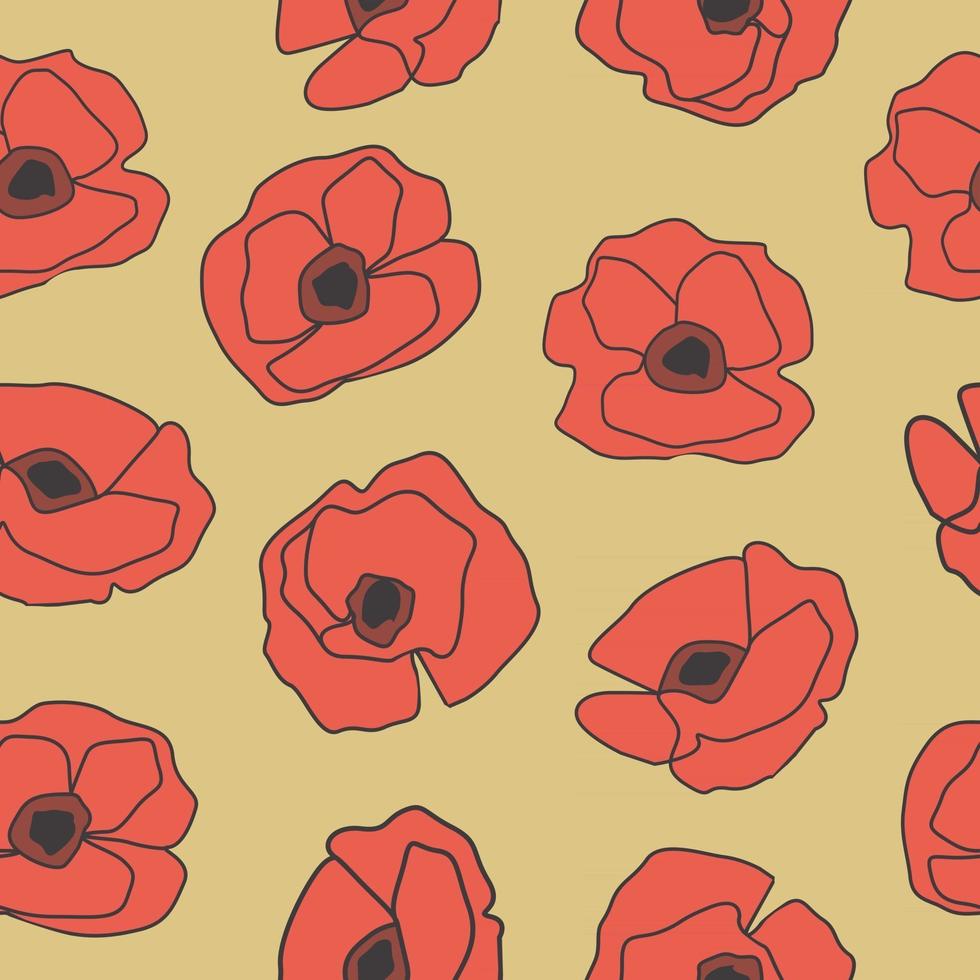 naadloos patroon met handgetekende papaverbloemen vector