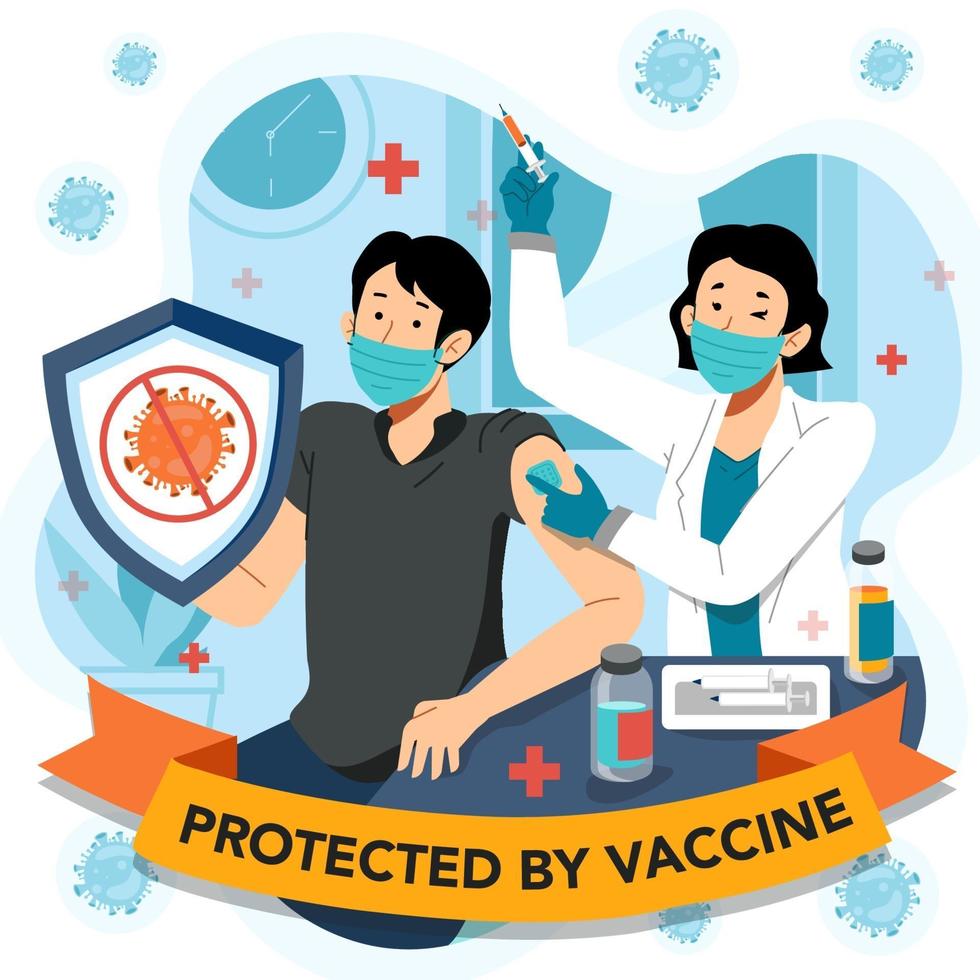 trotse man wordt beschermd na vaccin vector